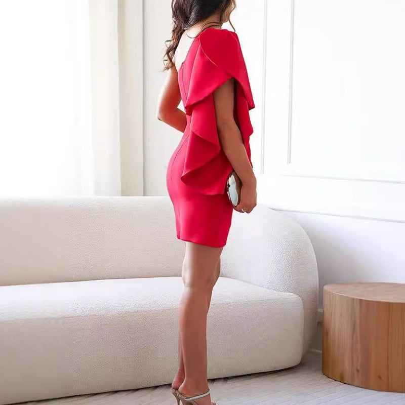 One-shoulder ruffle mini dress – alternate view