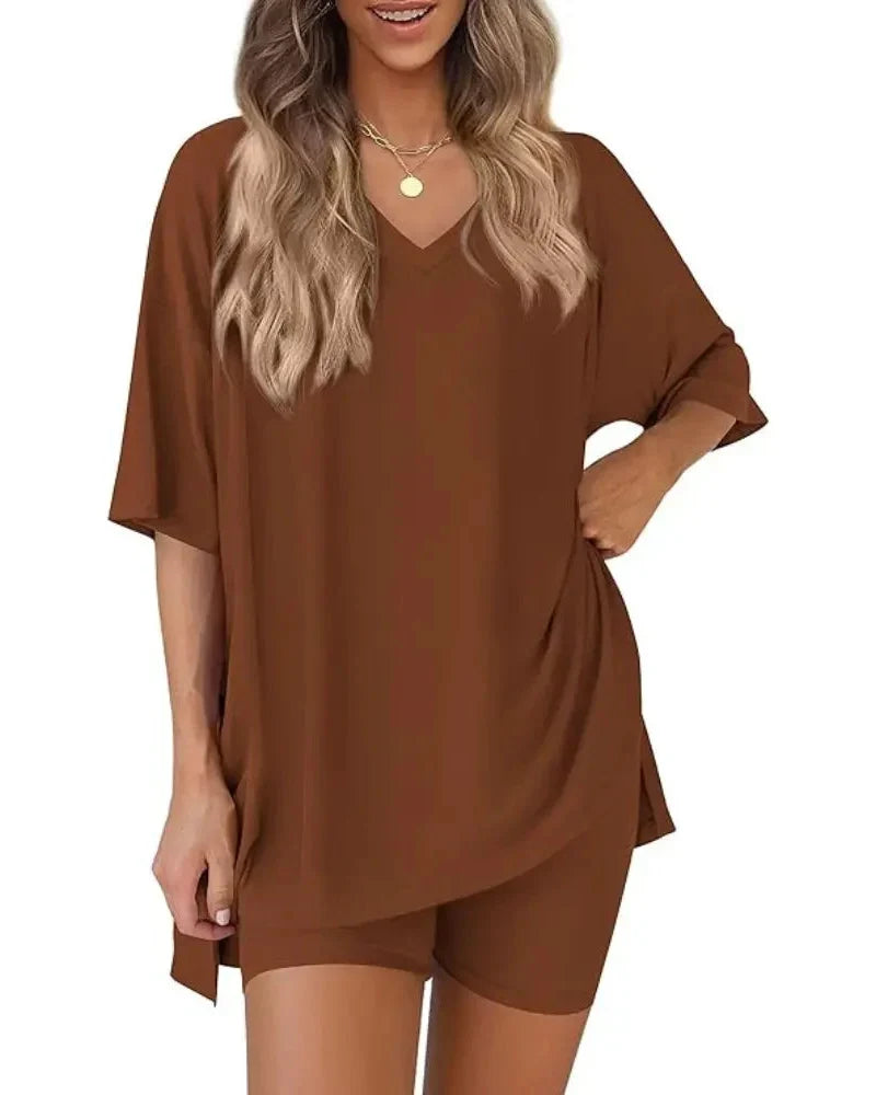 Women's Oversized Split-Hem Tee and Shorts Lounge Set