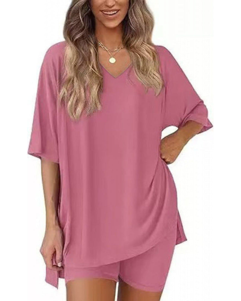 Women's Oversized Split-Hem Tee and Shorts Lounge Set