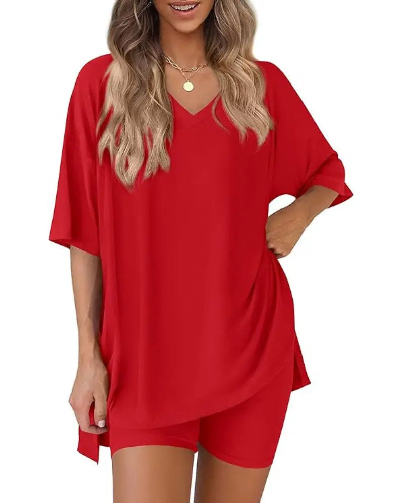Women's Oversized Split-Hem Tee and Shorts Lounge Set