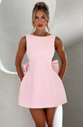 Women's sleeveless A-line mini dress with pearl trim neckline