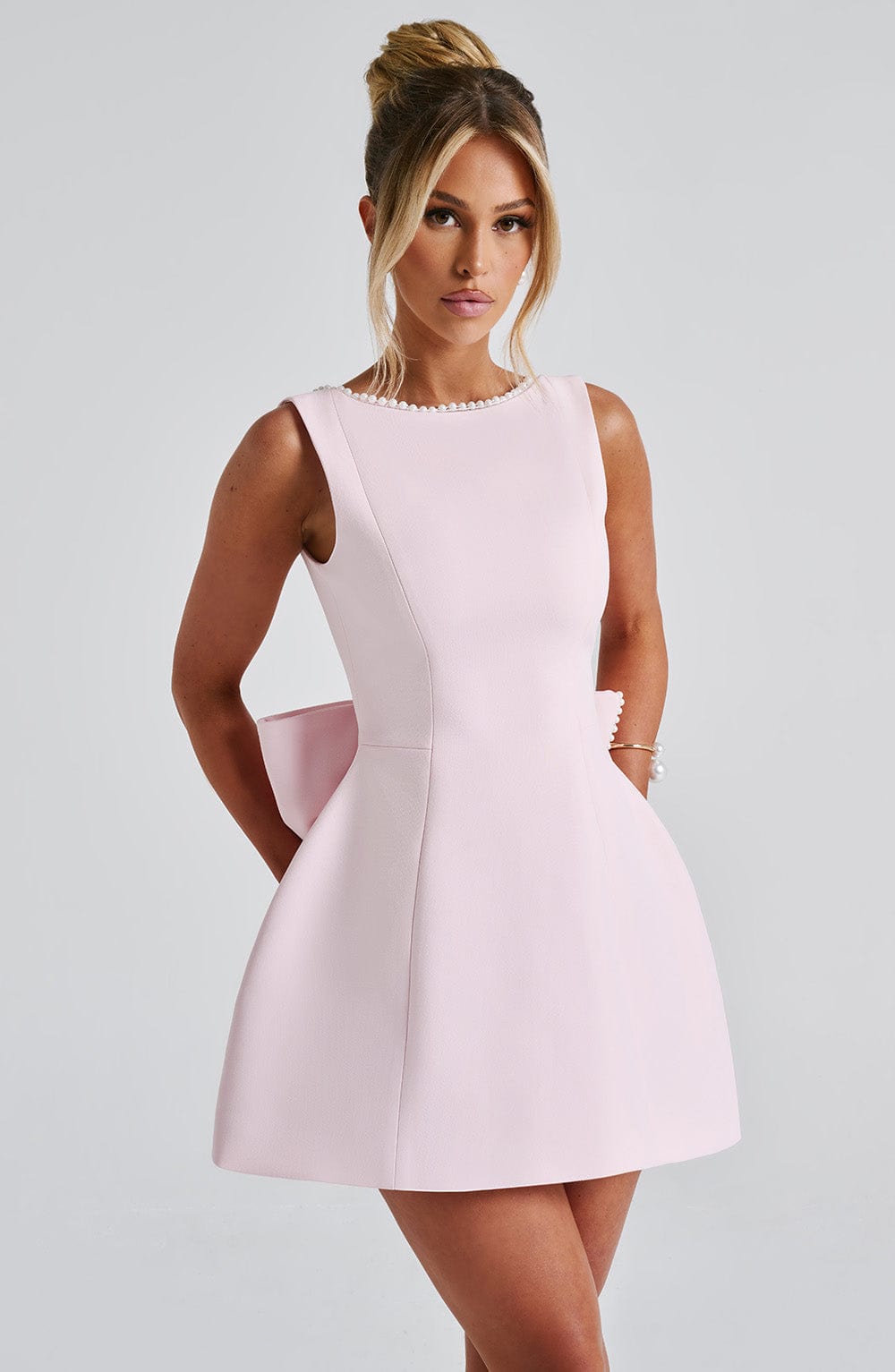 Pearl trim A-line mini dress – colour option