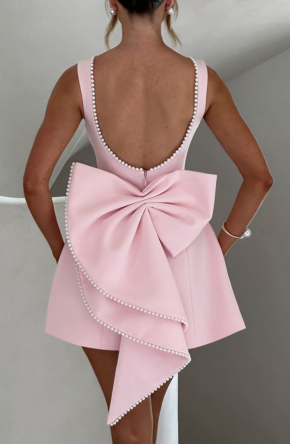 Pearl trim A-line mini dress – colour option