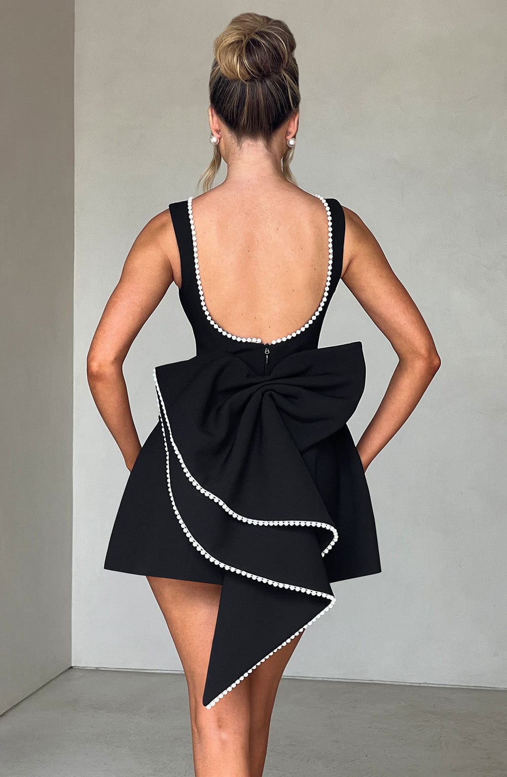 Pearl trim mini dress – detail view