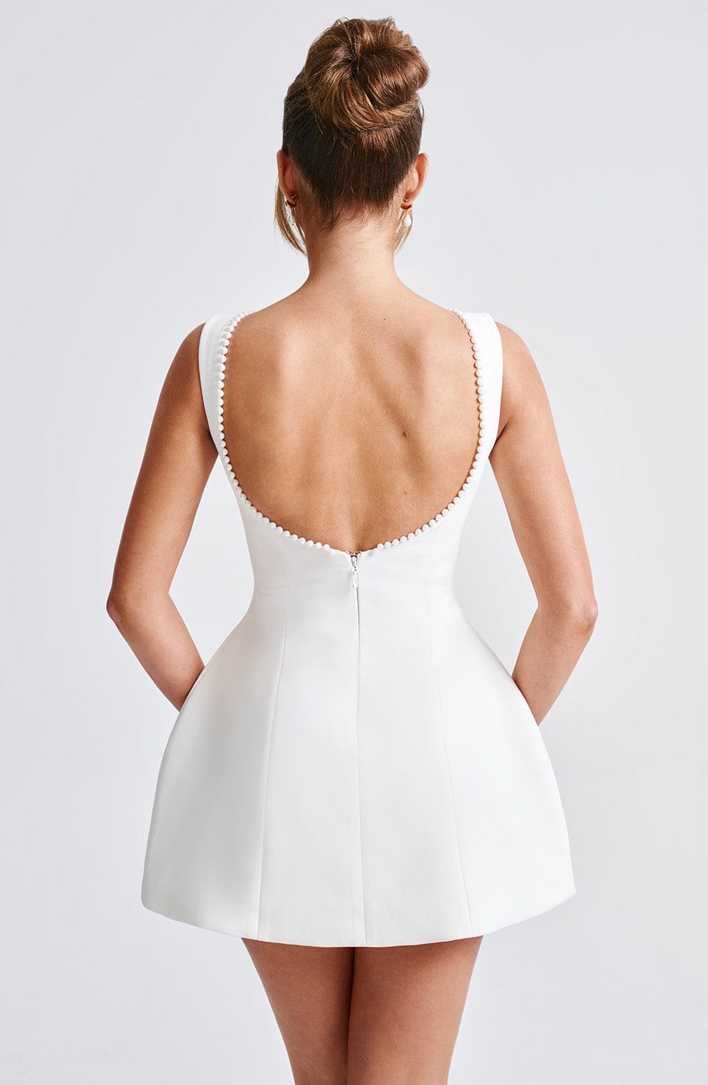 Women's Pearl Trim A-Line Mini Dress with Back Bow