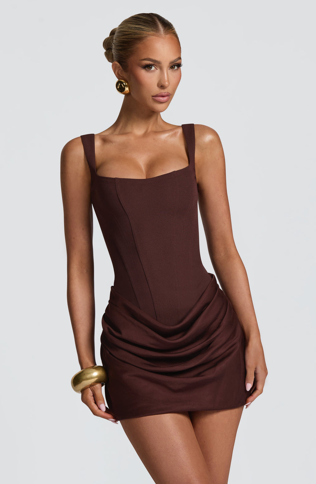 Women's plum brown mini dress – back view with lace-up detail