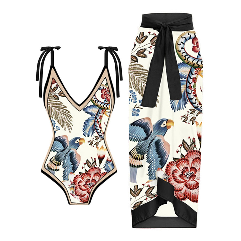 Women's Printed Swimsuit and Matching Sarong Set