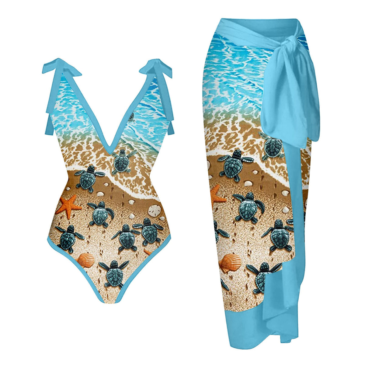Women's Printed Swimsuit and Matching Sarong Set