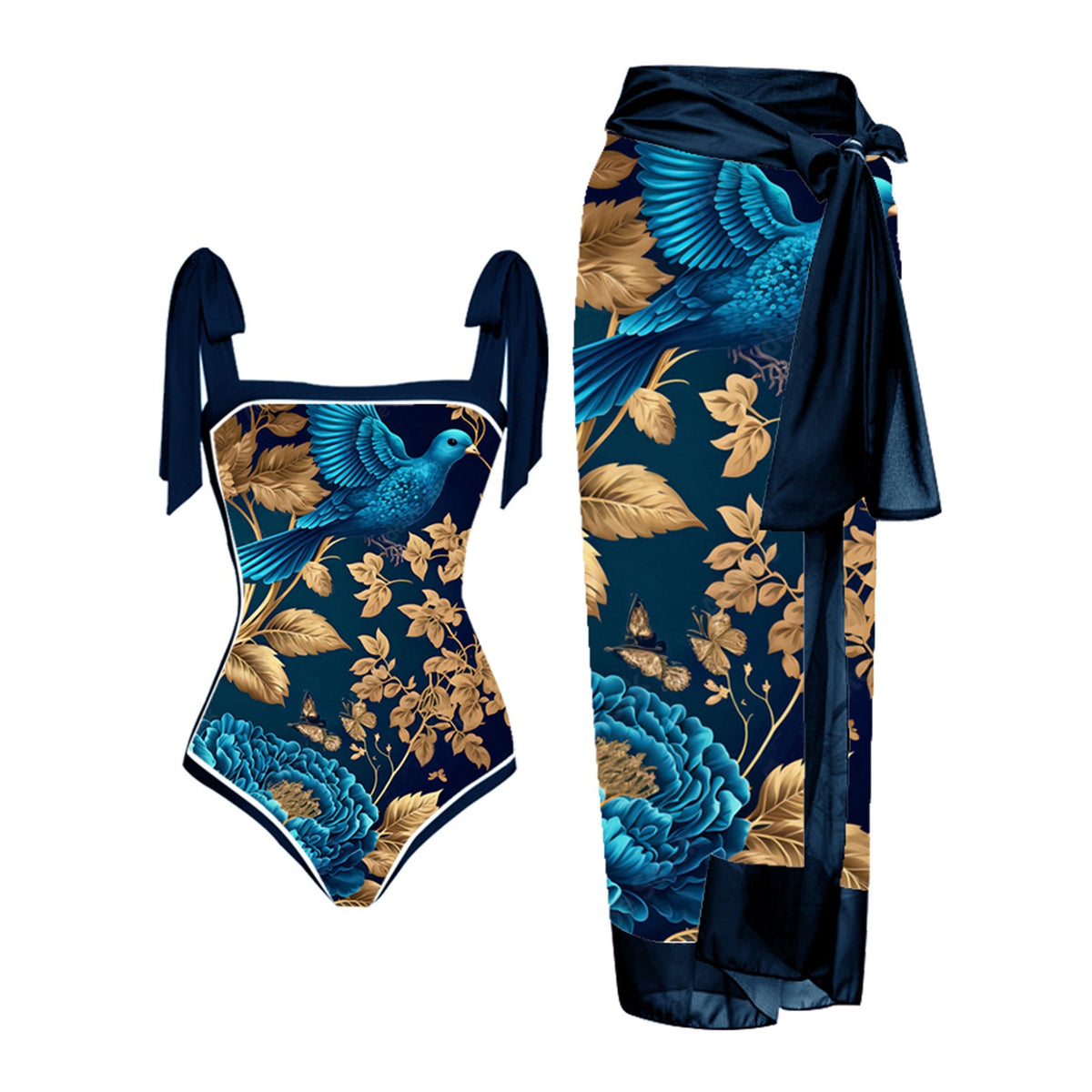 Women's Printed Swimsuit and Matching Sarong Set