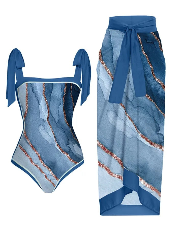 Women's Printed Swimsuit and Matching Sarong Set