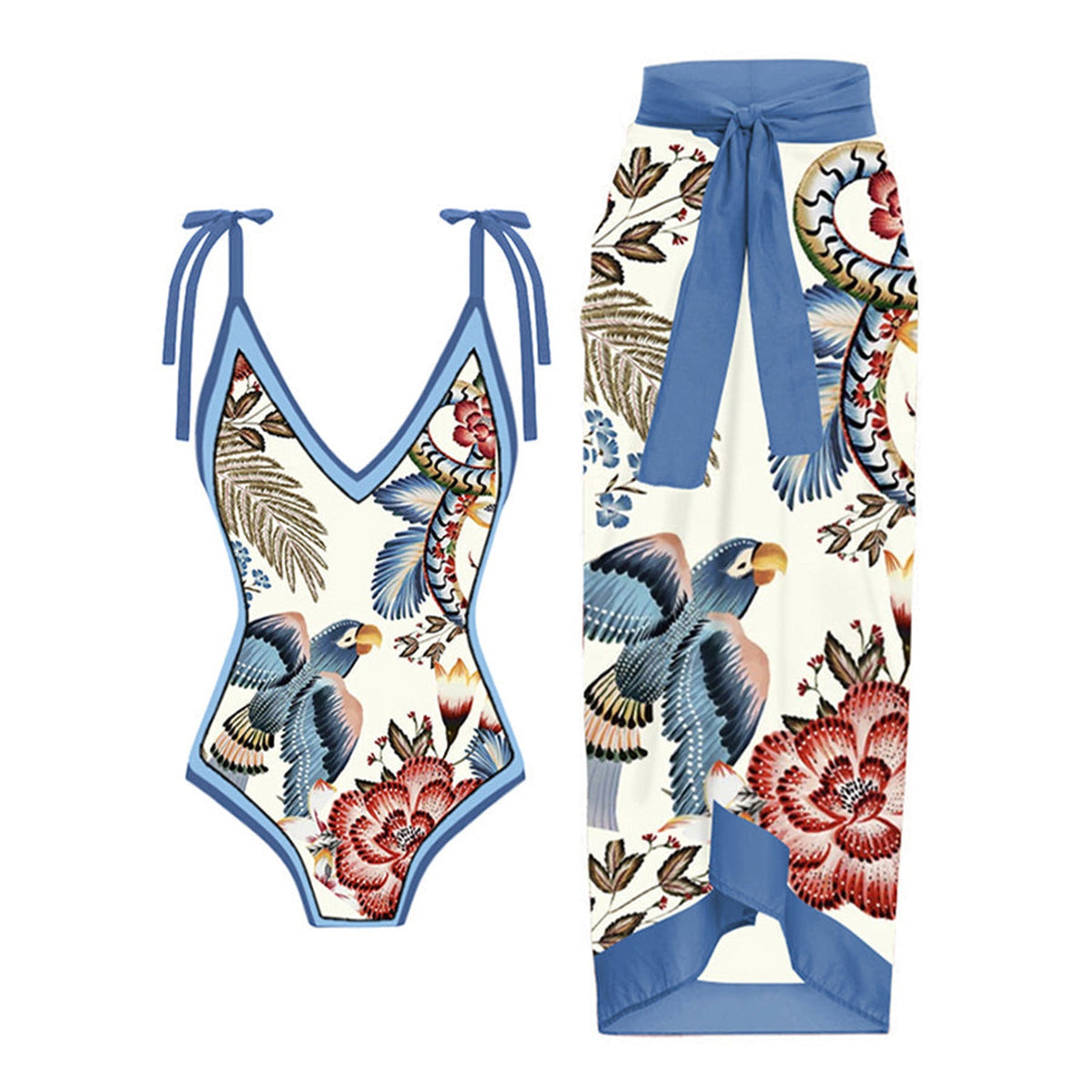Women's Printed Swimsuit and Matching Sarong Set