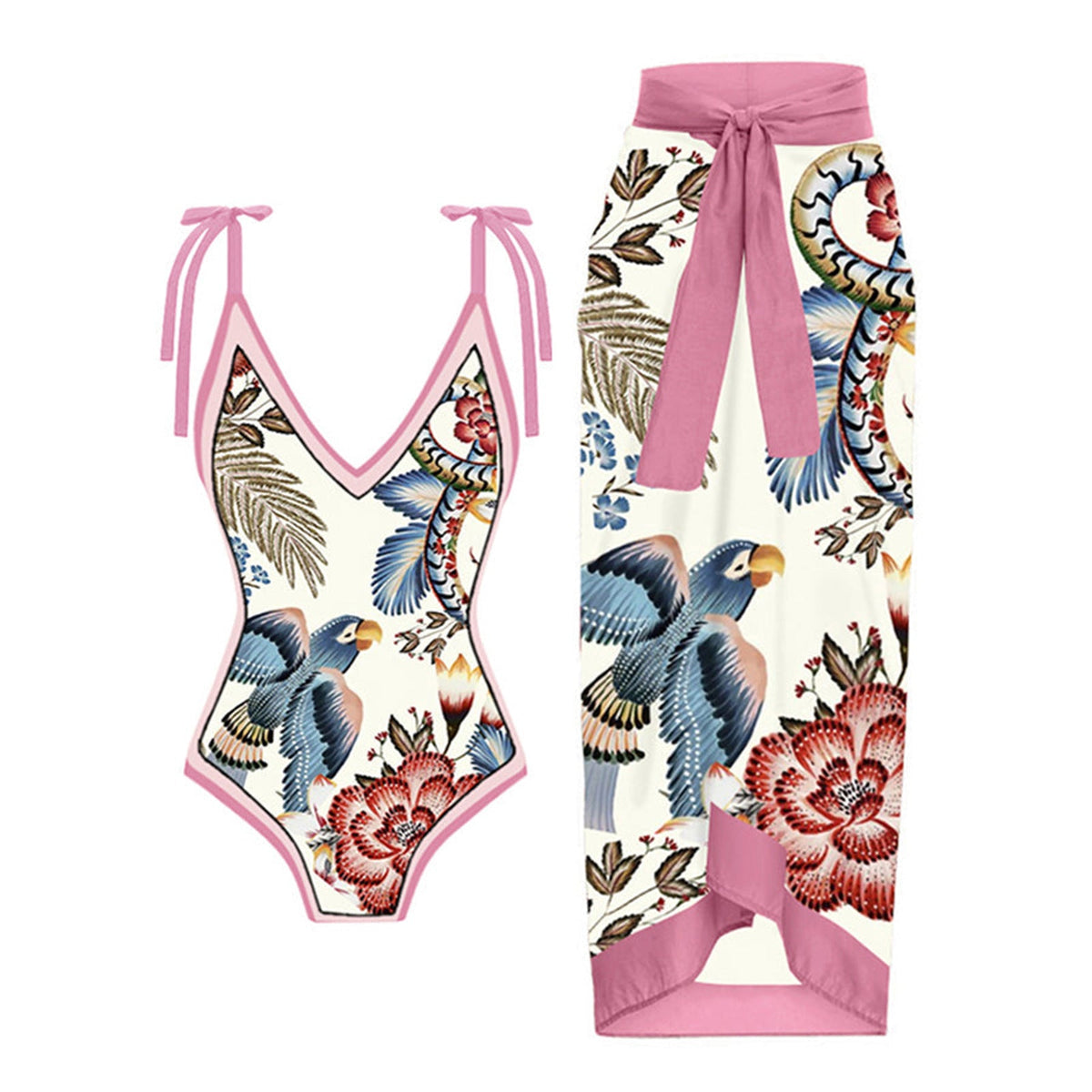 Women's Printed Swimsuit and Matching Sarong Set