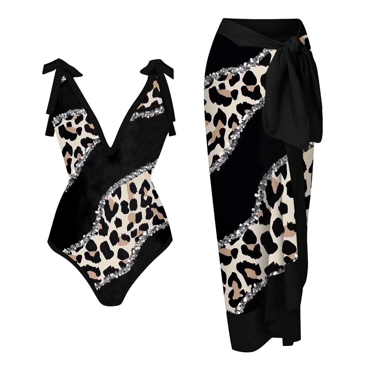 Women's Printed Swimsuit and Matching Sarong Set