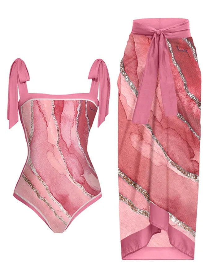 Women's Printed Swimsuit and Matching Sarong Set