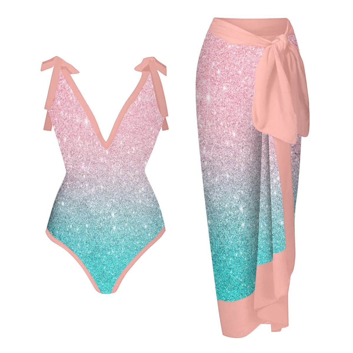 Women's Printed Swimsuit and Matching Sarong Set