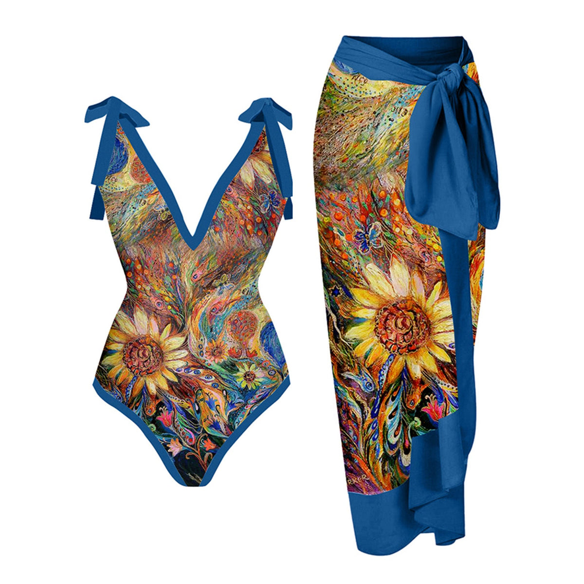 Women's Printed Swimsuit and Matching Sarong Set