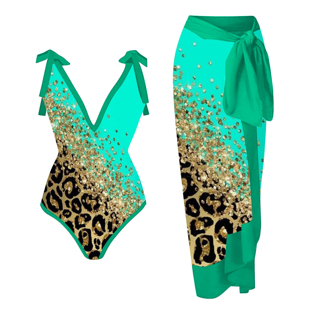Women's Printed Swimsuit and Matching Sarong Set