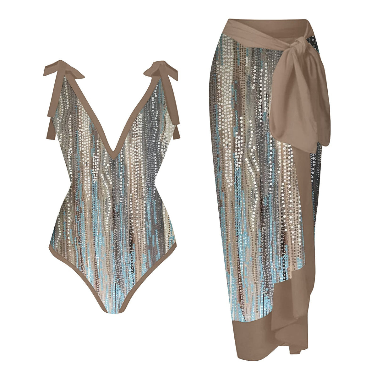 Women's Printed Swimsuit and Matching Sarong Set