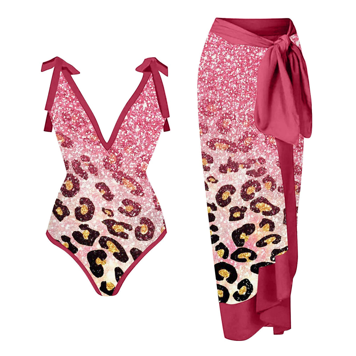 Women's Printed Swimsuit and Matching Sarong Set