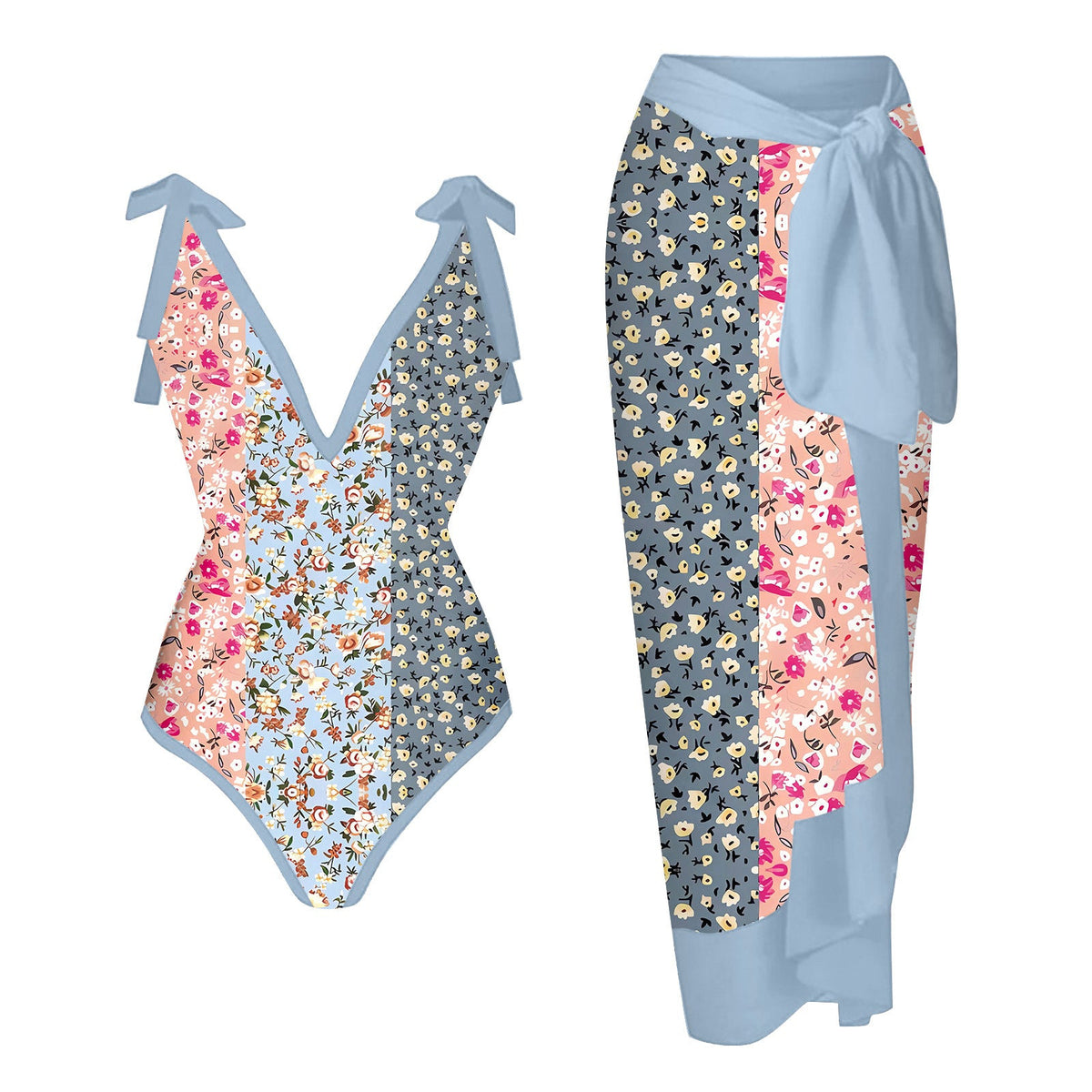 Women's Printed Swimsuit and Matching Sarong Set