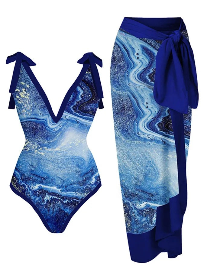 Women's Printed Swimsuit and Matching Sarong Set