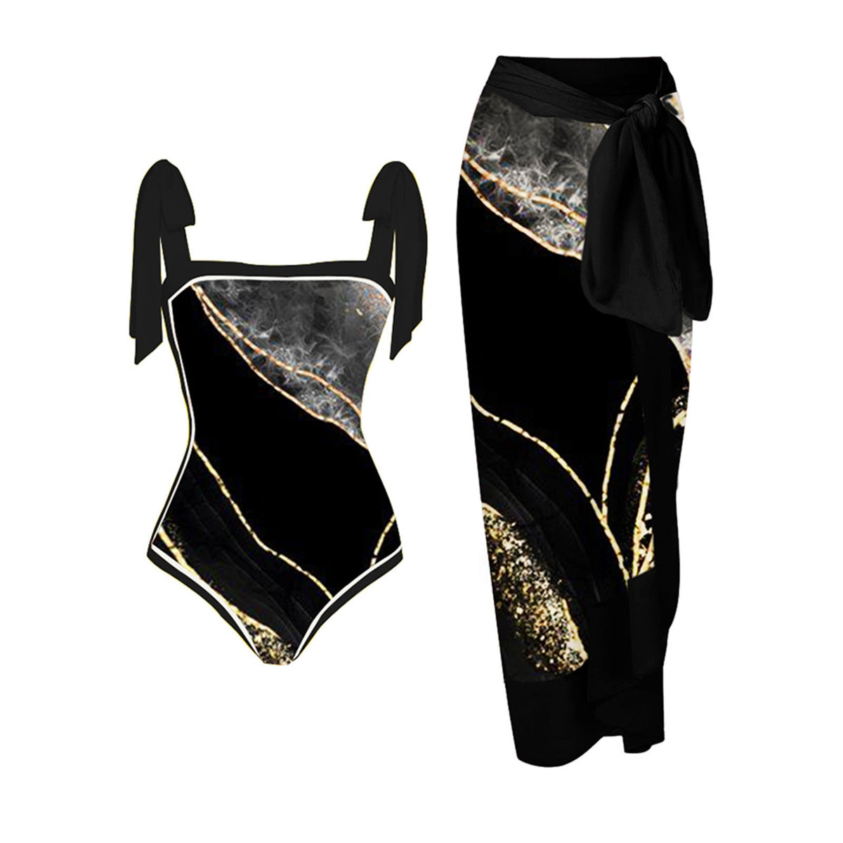 Women's Printed Swimsuit and Matching Sarong Set