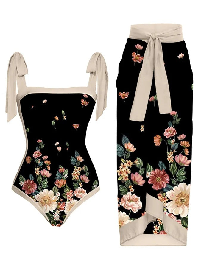 Women's Printed Swimsuit and Matching Sarong Set