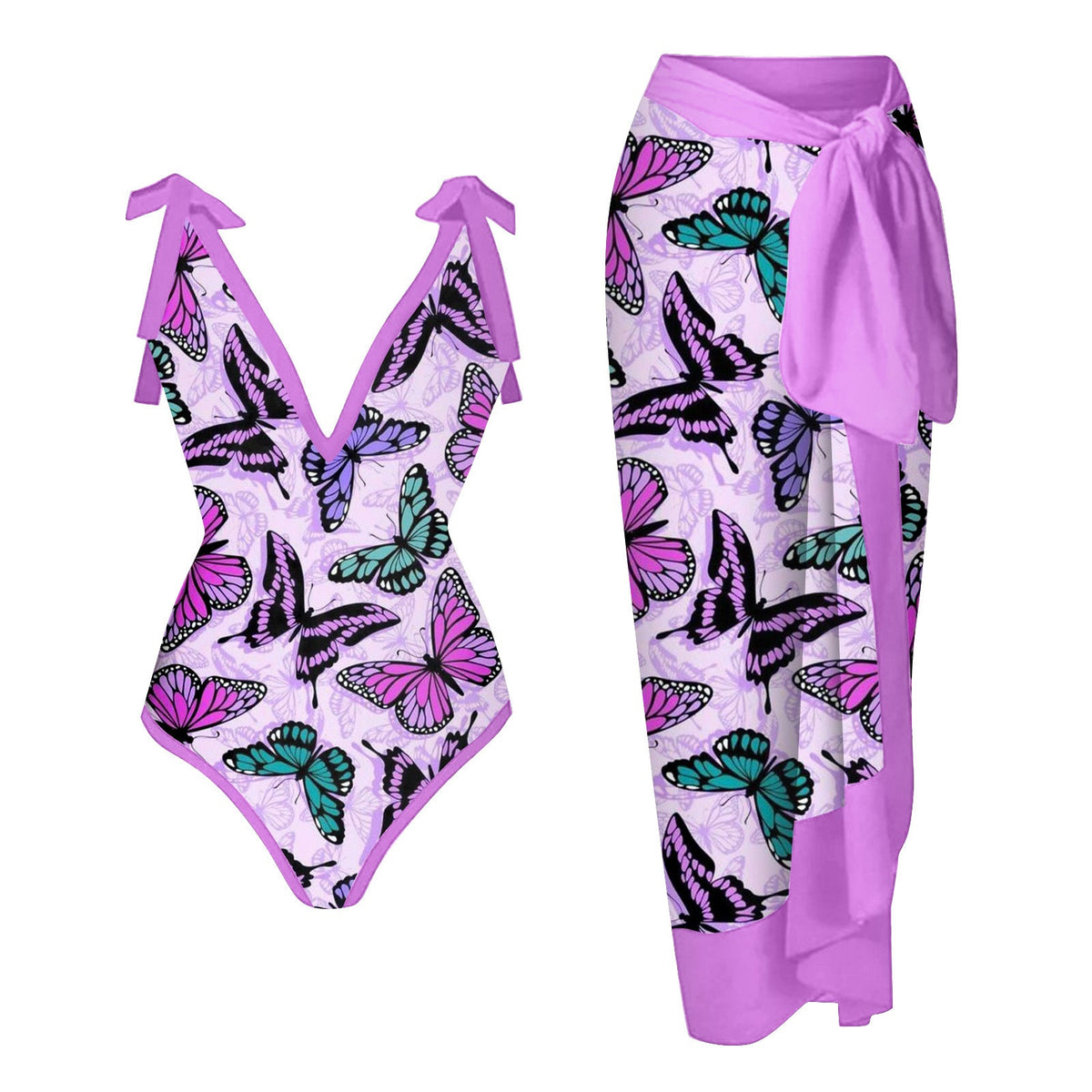 Women's Printed Swimsuit and Matching Sarong Set