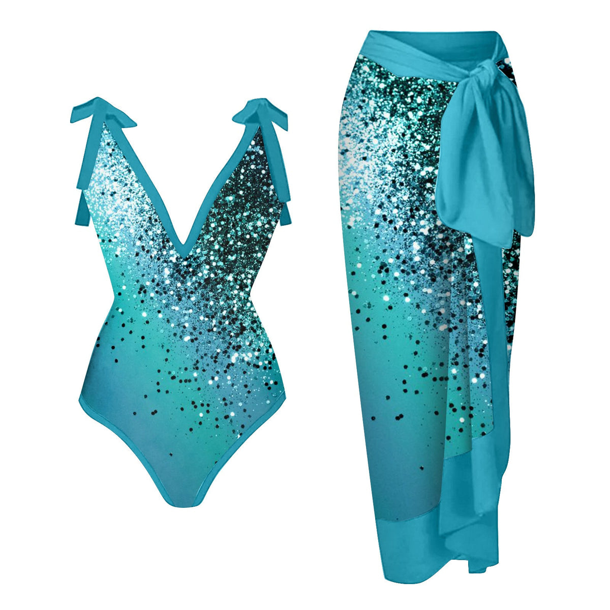 Women's Printed Swimsuit and Matching Sarong Set
