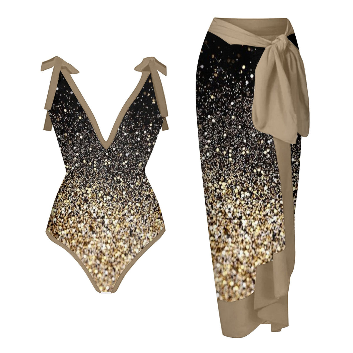 Women's Printed Swimsuit and Matching Sarong Set