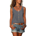 Women's scoop neck sleeveless button-front tank top with chest pocket