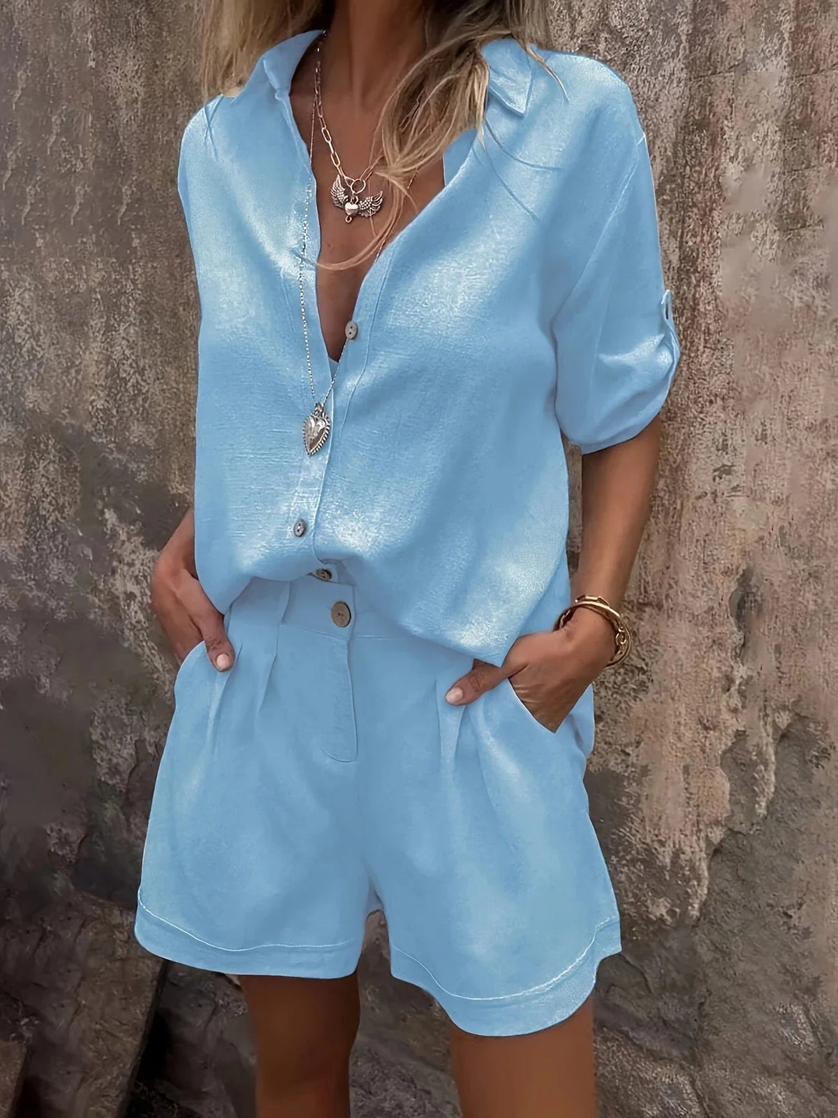 Shirt and pleated shorts set – colour option