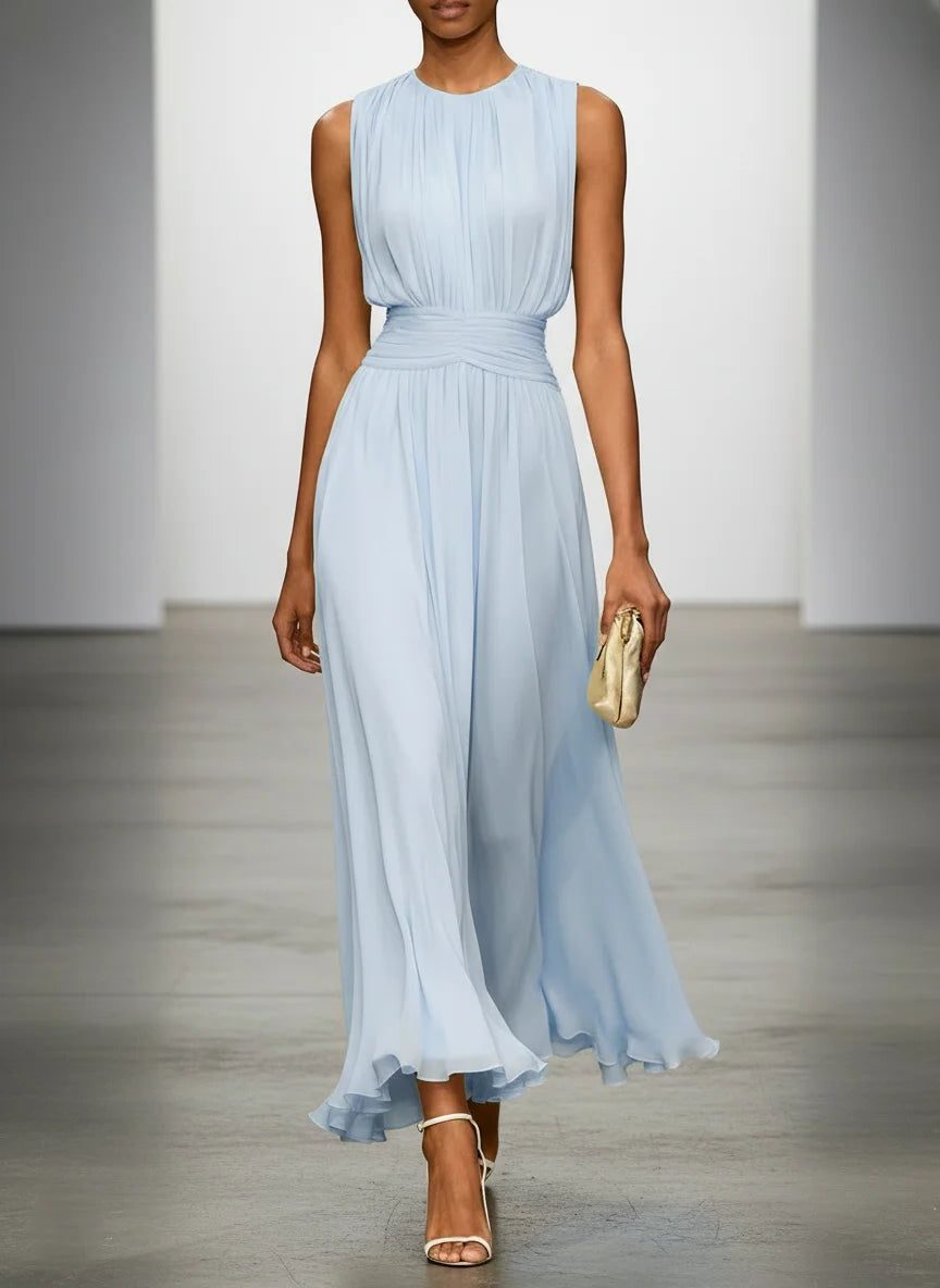 Women's sleeveless A-line maxi dress with ruched waist