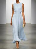 Women's sleeveless A-line maxi dress with ruched waist
