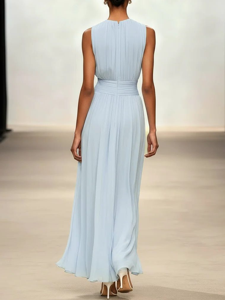 Sleeveless ruched A-line maxi dress – colour option