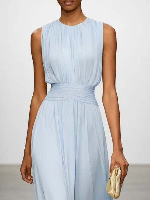 Sleeveless ruched A-line maxi dress – colour option