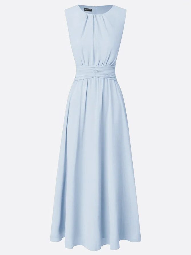 Sleeveless ruched A-line maxi dress – colour option