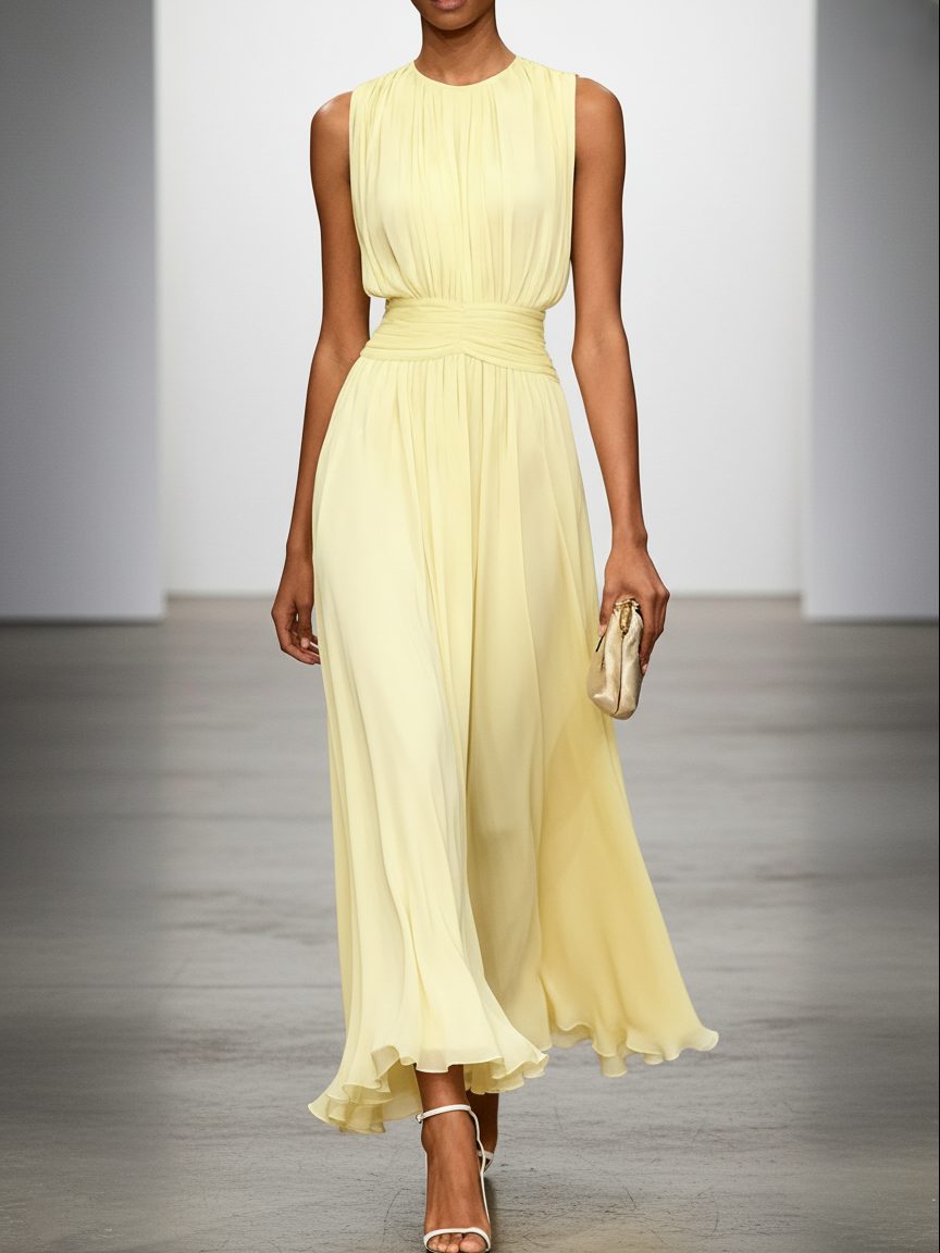 Sleeveless ruched A-line maxi dress – colour option