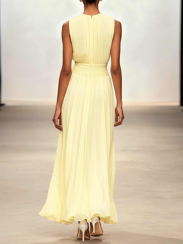 Women's Sleeveless Ruched-Waist A-Line Maxi Dress
