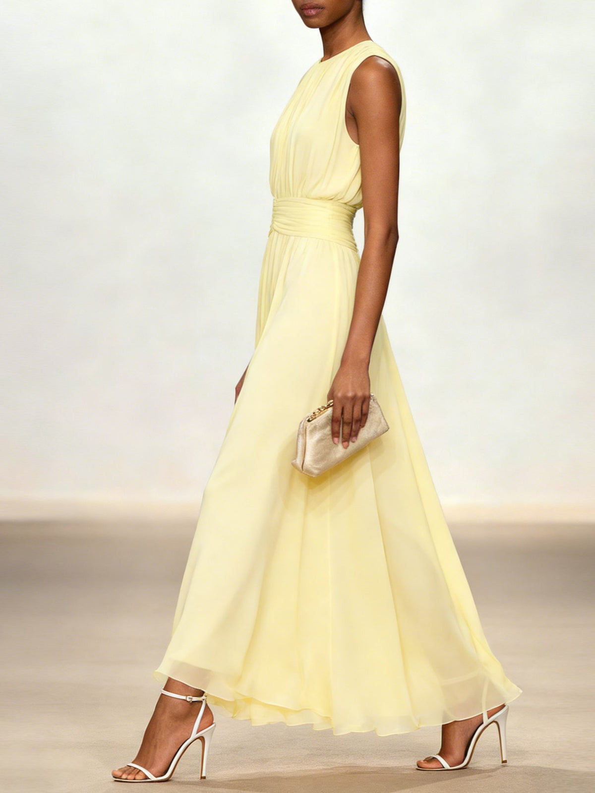 Women's Sleeveless Ruched-Waist A-Line Maxi Dress