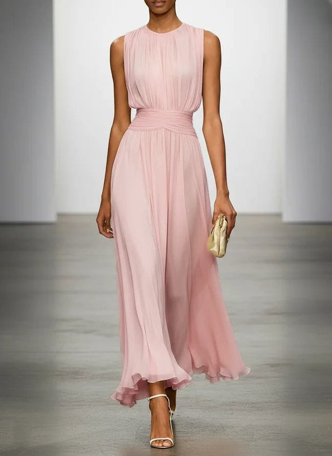 Women's Sleeveless Ruched-Waist A-Line Maxi Dress