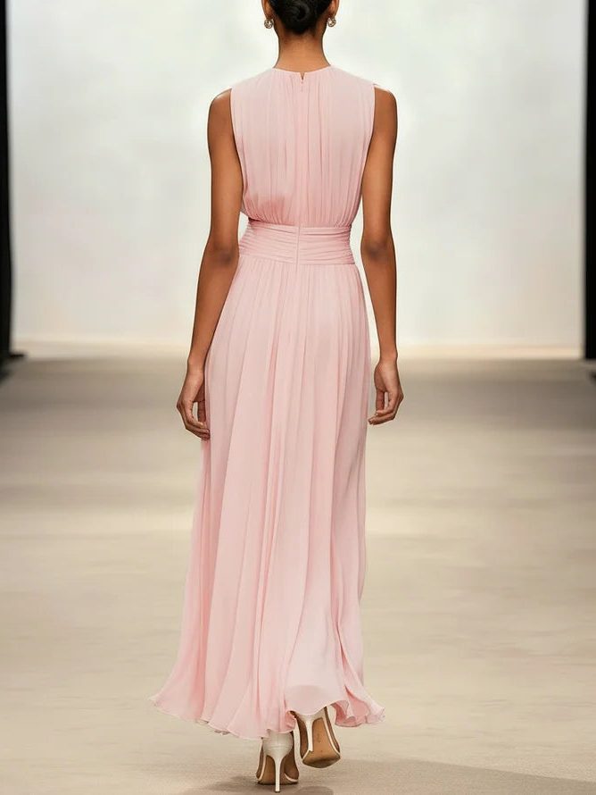 Women's Sleeveless Ruched-Waist A-Line Maxi Dress