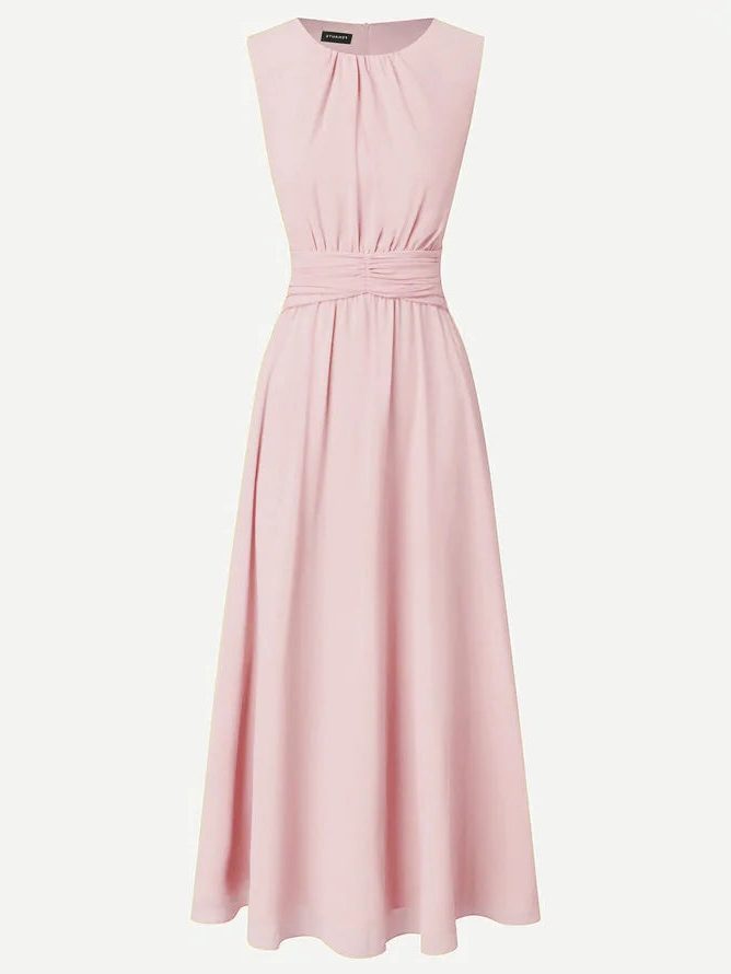 Women's Sleeveless Ruched-Waist A-Line Maxi Dress