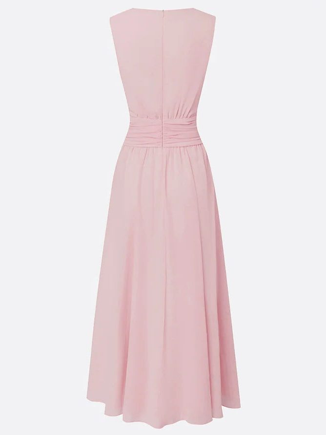 Women's Sleeveless Ruched-Waist A-Line Maxi Dress