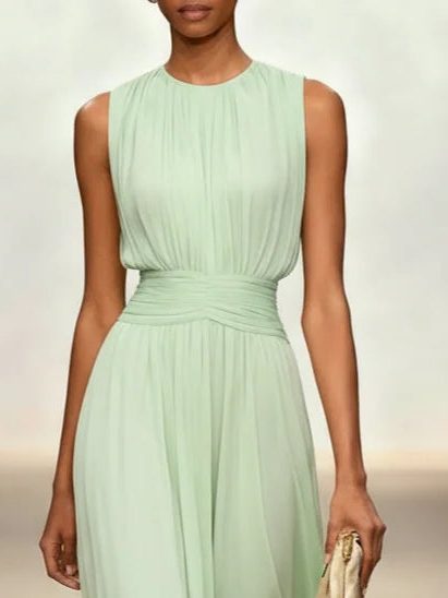 Women's Sleeveless Ruched-Waist A-Line Maxi Dress