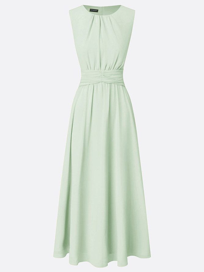 Women's Sleeveless Ruched-Waist A-Line Maxi Dress