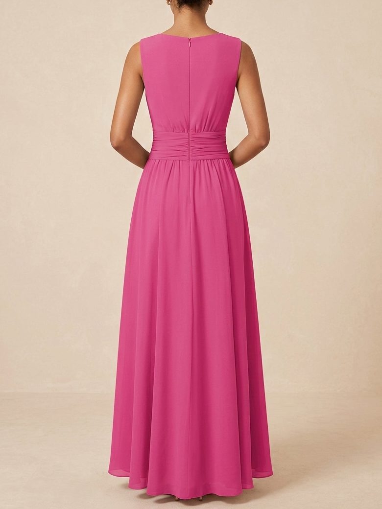 Women's Sleeveless Ruched-Waist A-Line Maxi Dress