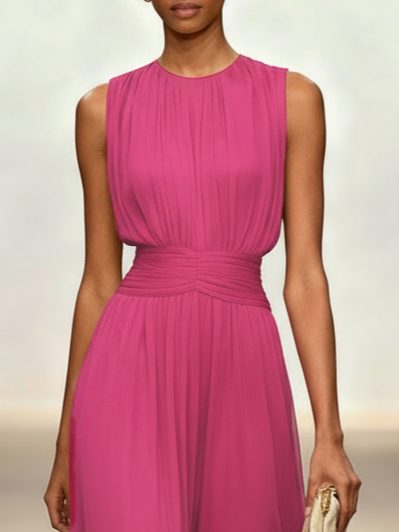 Women's Sleeveless Ruched-Waist A-Line Maxi Dress