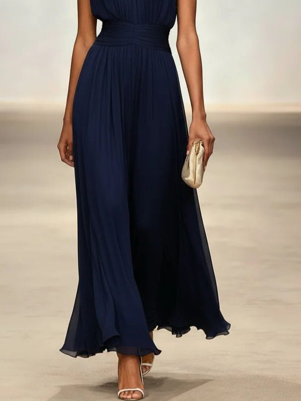 Women's Sleeveless Ruched-Waist A-Line Maxi Dress