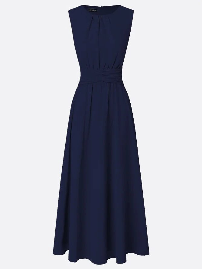 Women's Sleeveless Ruched-Waist A-Line Maxi Dress